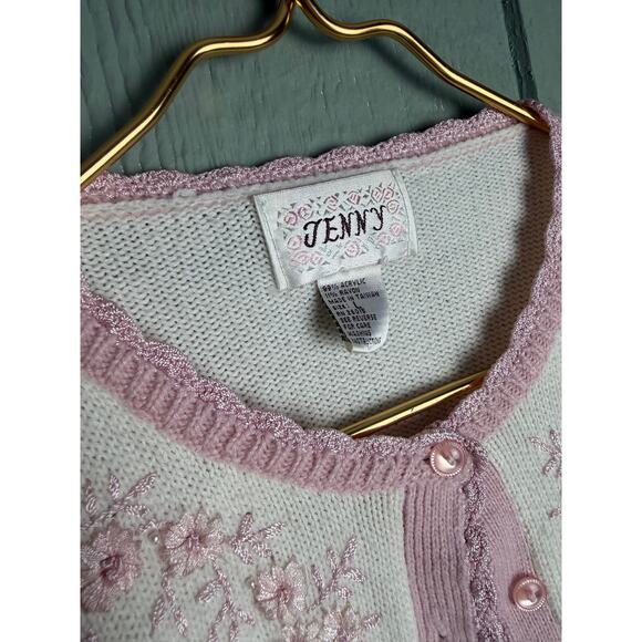 Vintage 90s Pastel Cottagecore Floral Knit Cardigan Women’s Large - Picture 4 of 5